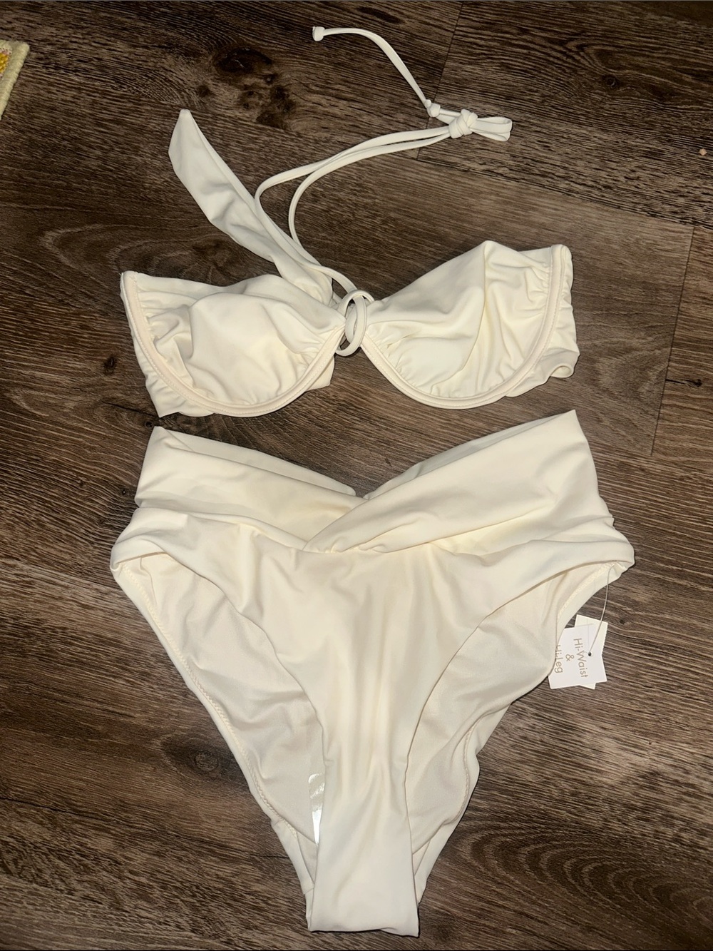 Women’s Cream Bikini Set - High Waist V-Waist Bottom & Bandeau Top